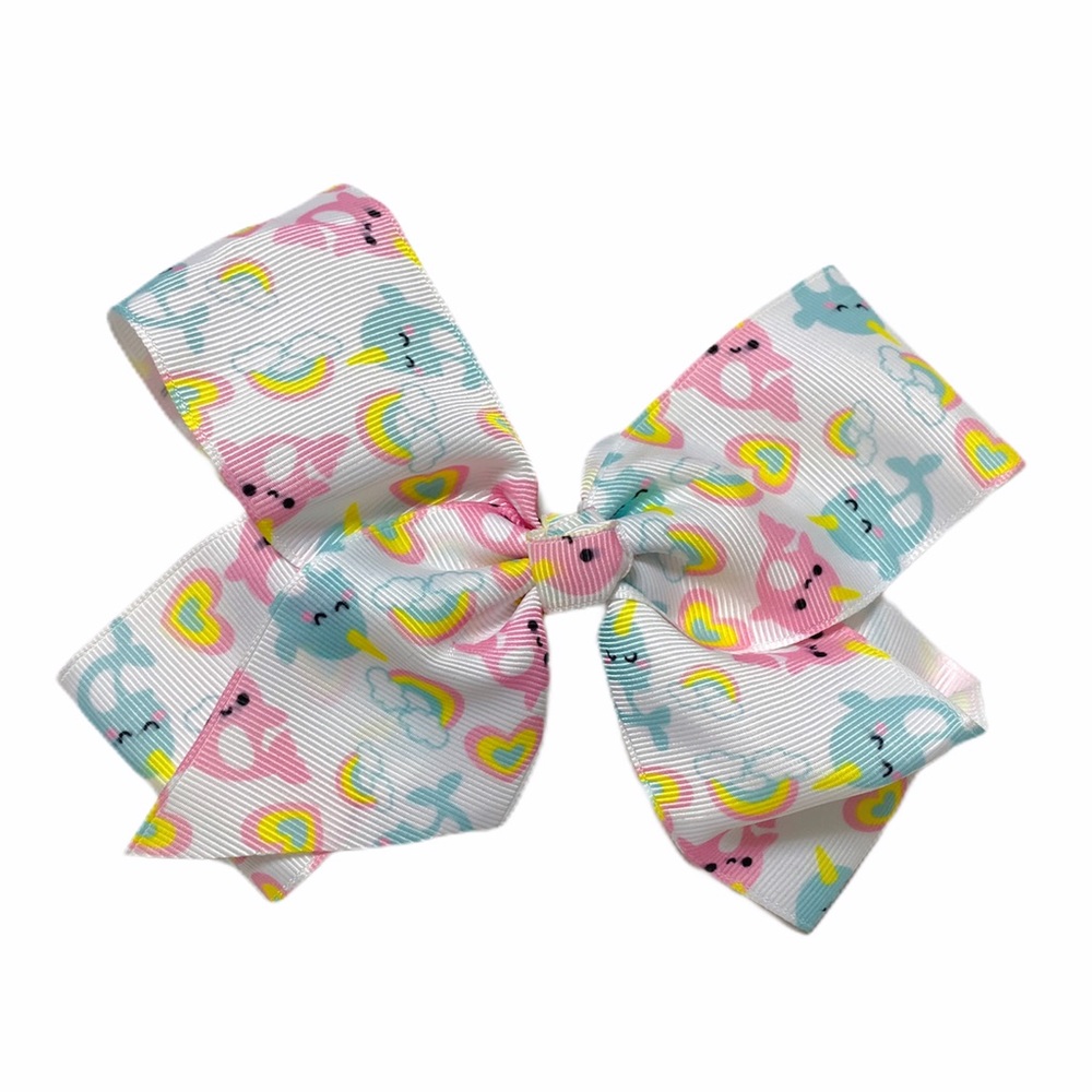 BIG Bow Hair Clip With Hearts & Rainbow